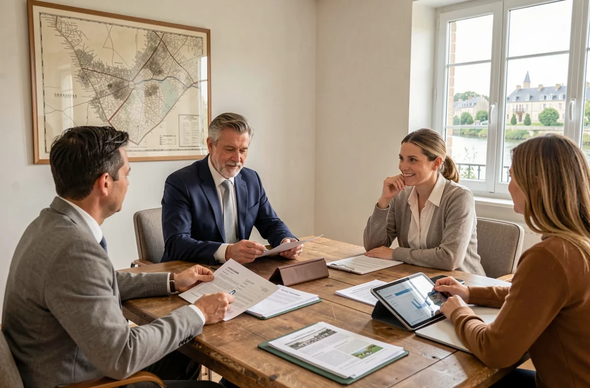 Conseiller du Cabinet Patrimoine Val de Loire à Blois en réunion avec des clients autour de dossiers d'investissement immobilier