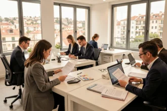 Vue d'ensemble d'un cabinet comptable moderne dans les Bouches-du-Rhône avec des professionnels au travail