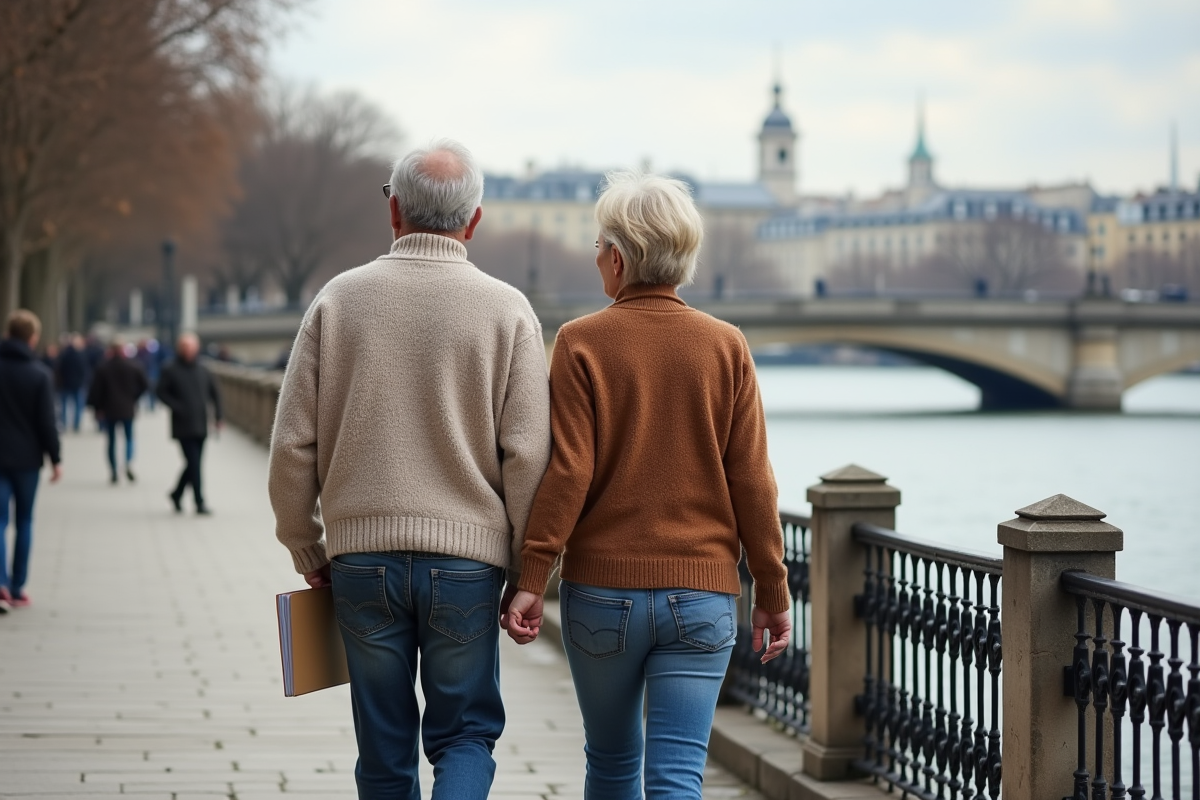 Couple français se promenant au bord de la Seine