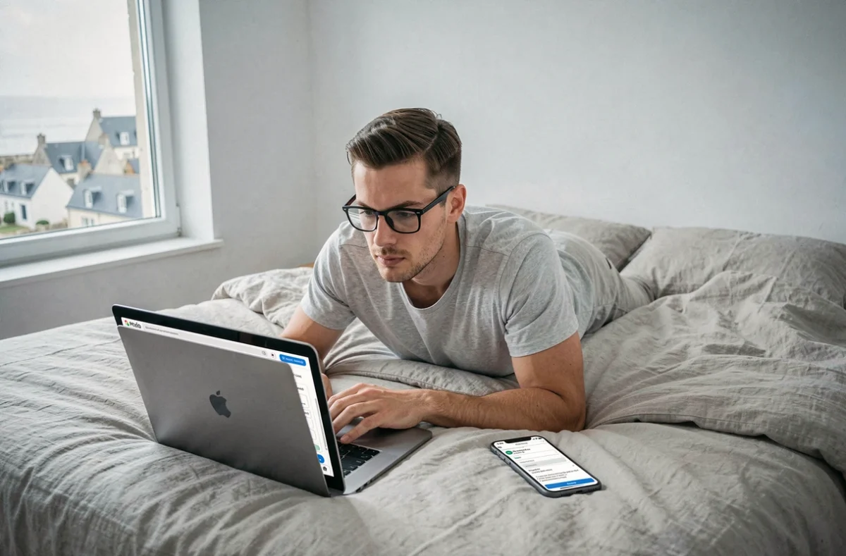 Utilisateur breton remplissant une demande de crédit immobilier 100 % en ligne sur le site Cyberpret depuis sa chambre
