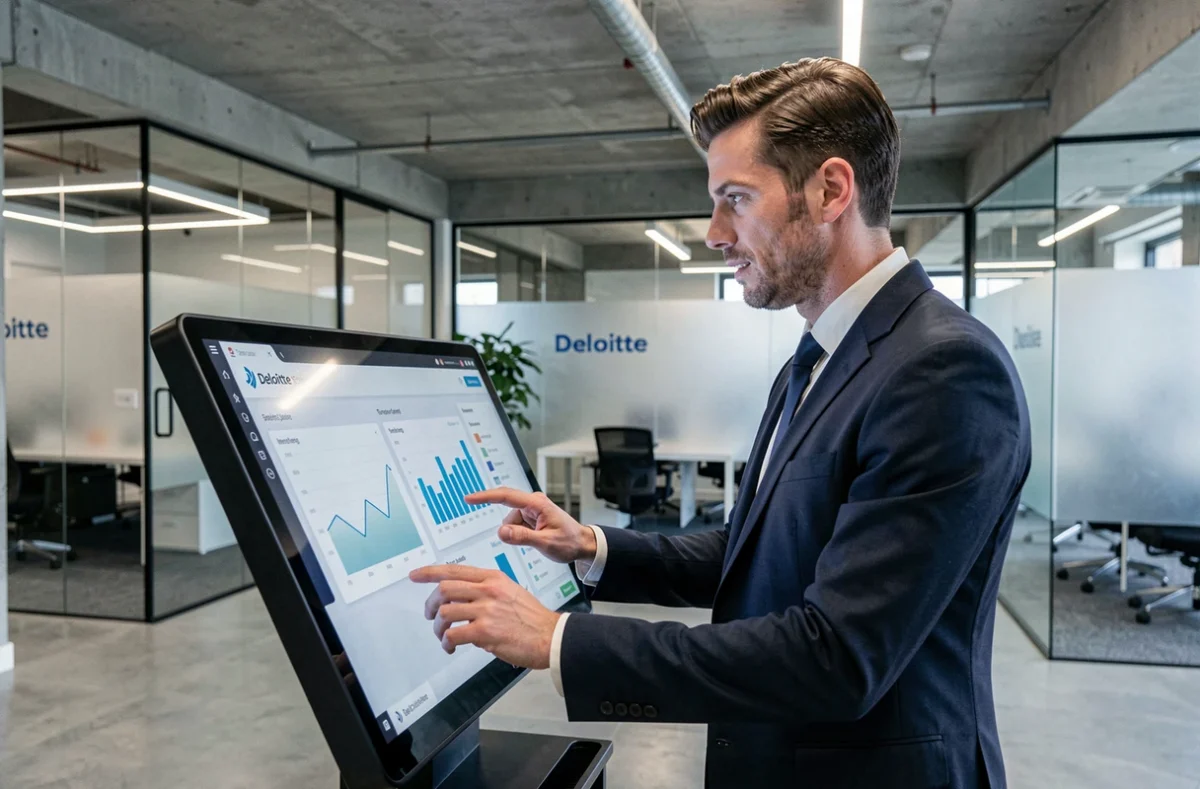Consultant de Deloitte Marseille travaillant sur des outils de transformation digitale dans un bureau innovant