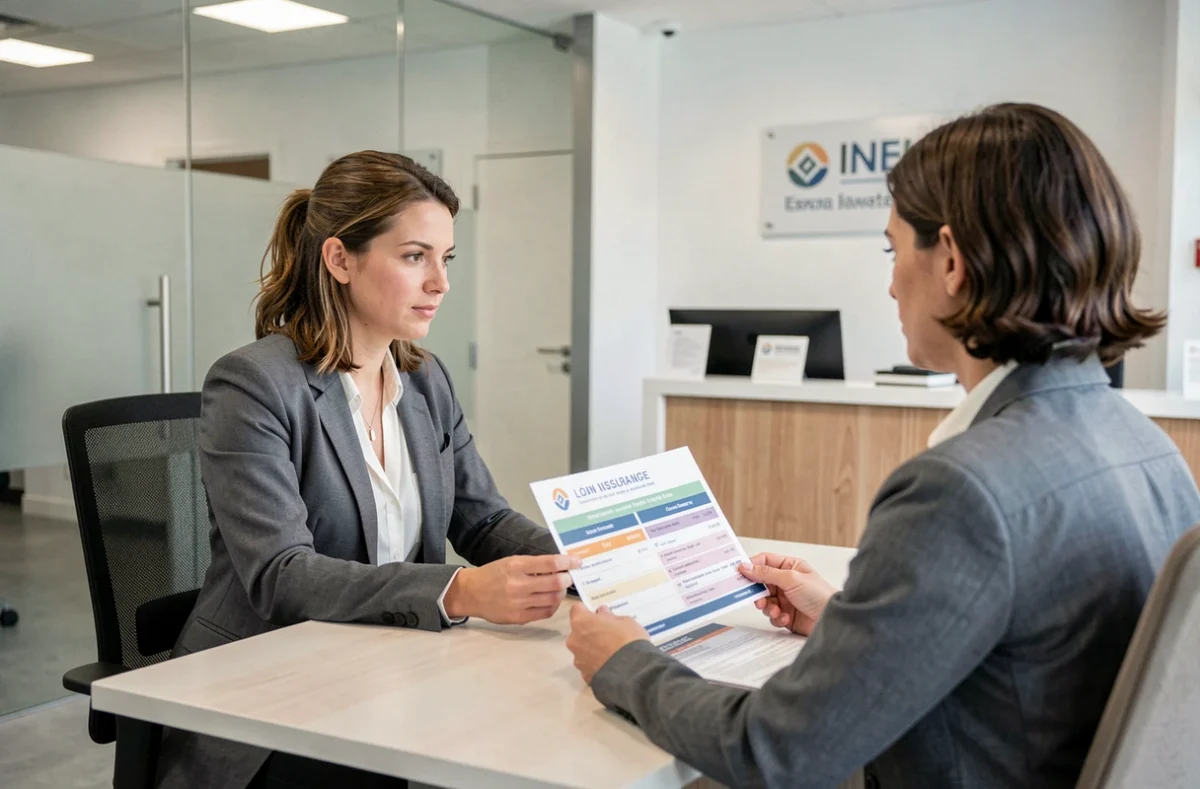 Enseignante fonctionnaire discutant de son assurance emprunteur avec un conseiller bancaire