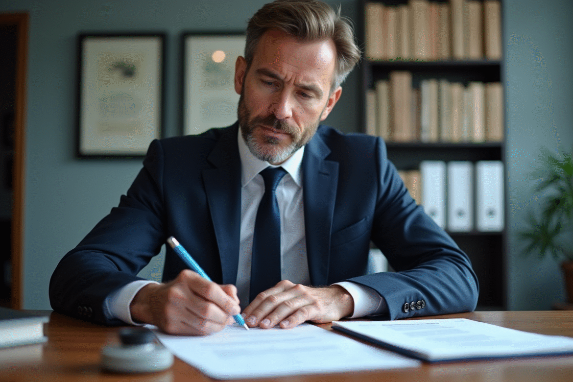 Expert en droit en costume bleu dans un bureau professionnel