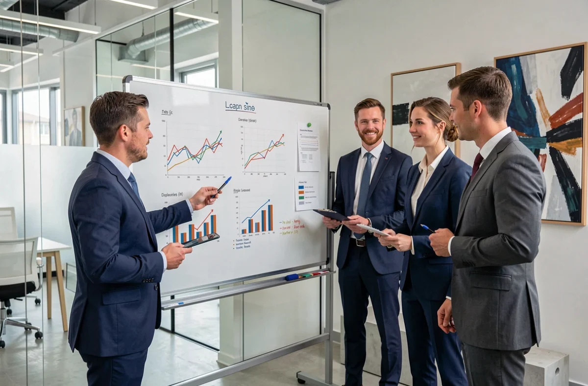 Professionnels de EY Marseille collaborant autour d'une analyse pluridisciplinaire dans un espace moderne