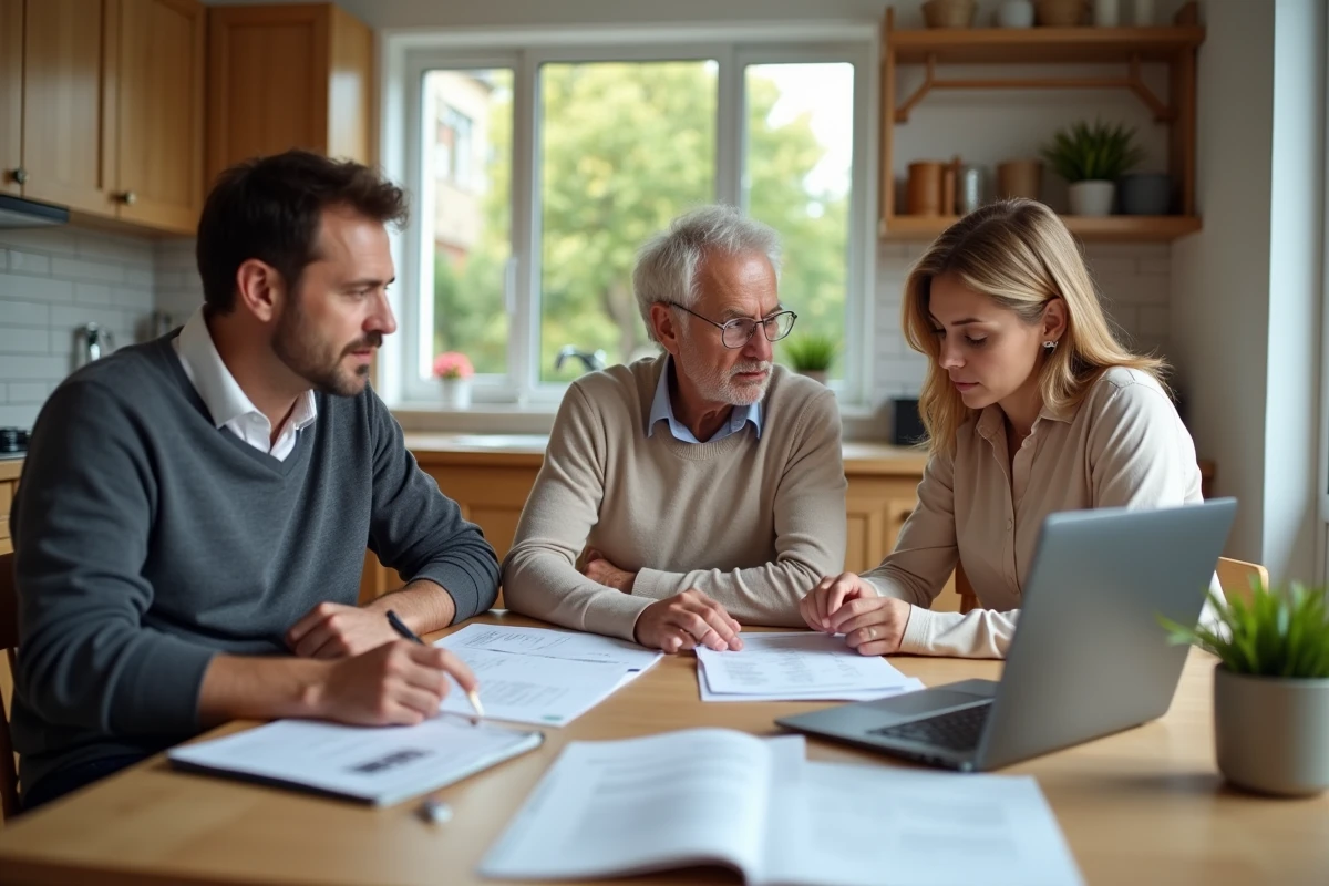 Famille réunie autour d'une table pour discuter de la succession d'un livret A après le décès d'un proche