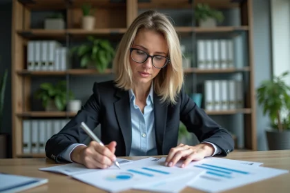 Femme d affaires analysant un graphique financier dans un bureau professionnel