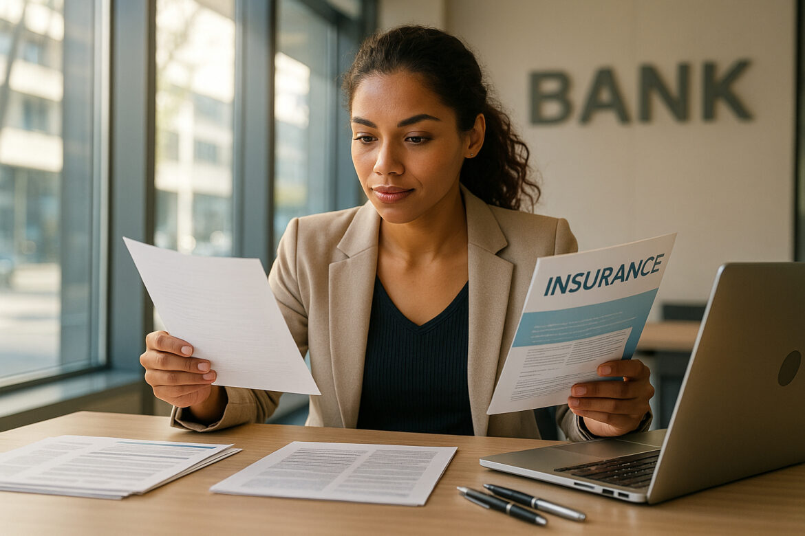 Jeune femme confiante au bureau dans une banque moderne