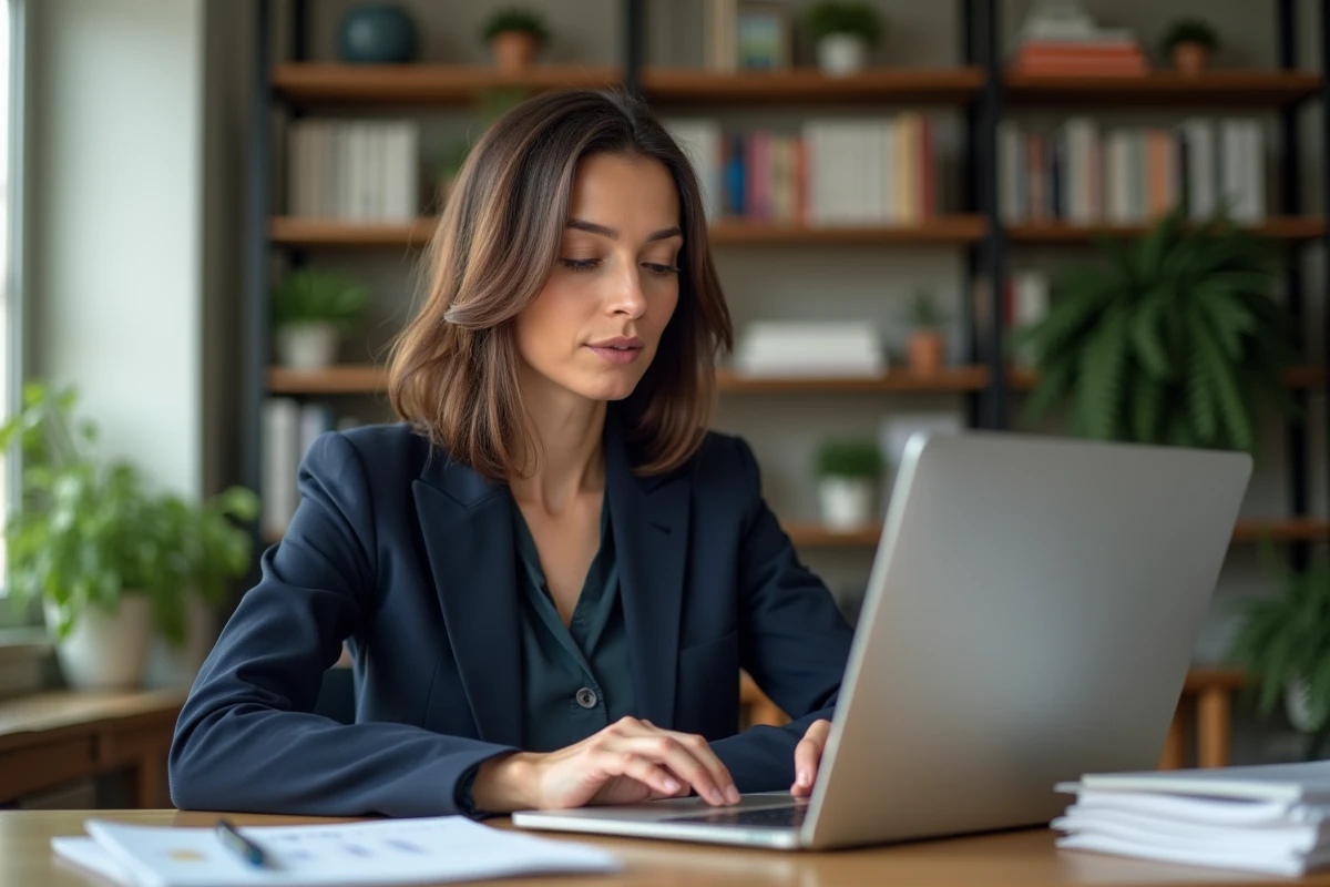 Femme professionnelle en bureau avec graphique financier