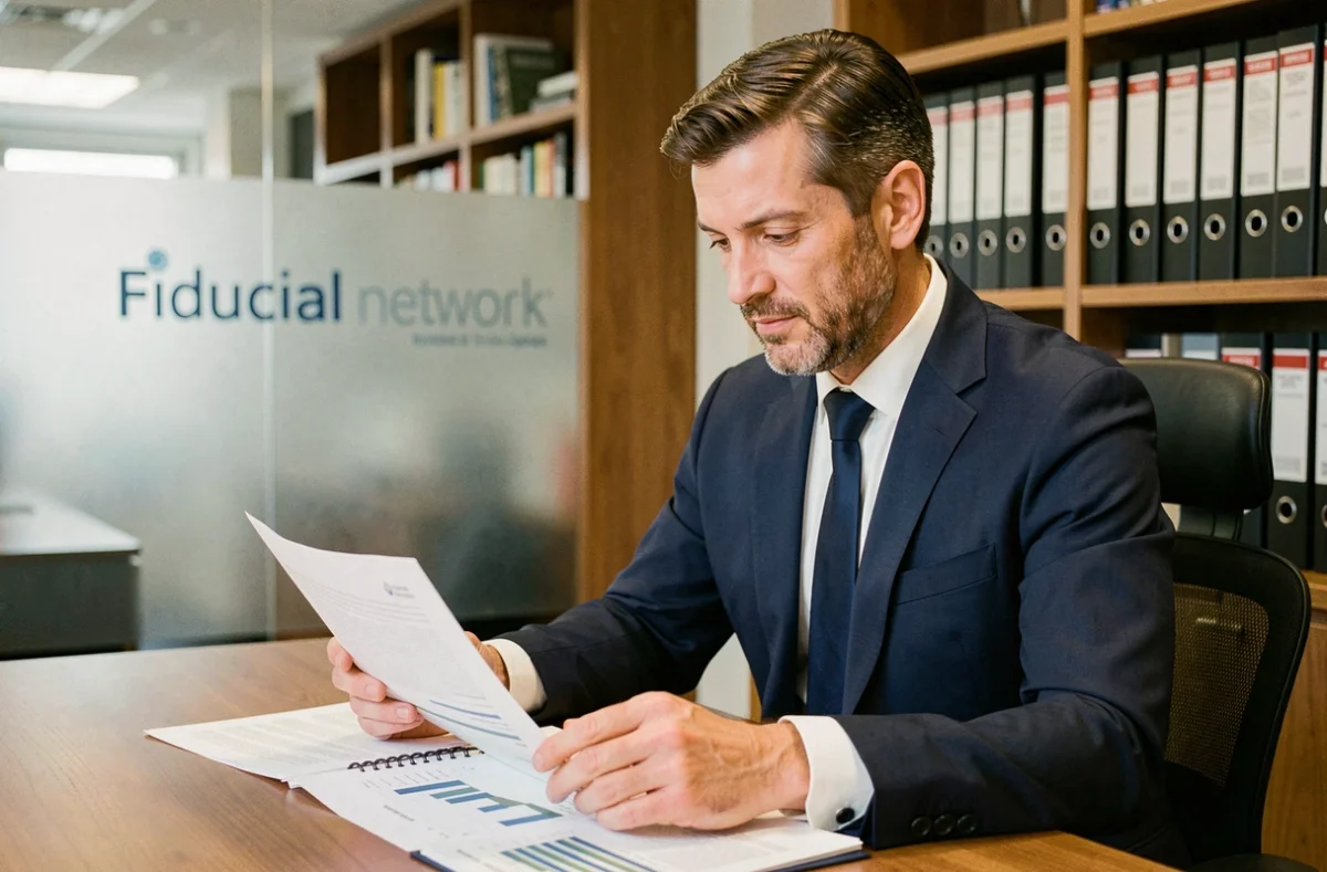 Comptable de Fiducial Expertise Marseille analysant des rapports financiers dans un bureau professionnel