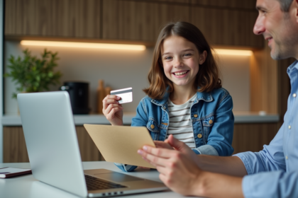 Jeune fille souriante avec sa première carte bancaire