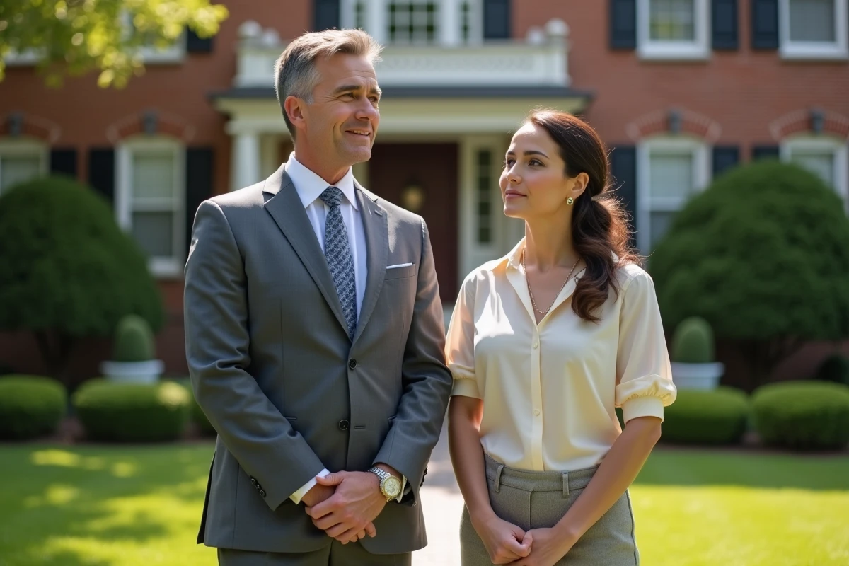 Freres et soeurs devant leur maison de banlieue