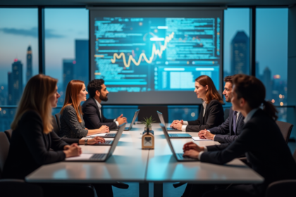 Groupe de professionnels en réunion dans un bureau moderne