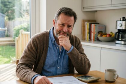 Homme d'affaires réfléchi à la maison avec documents