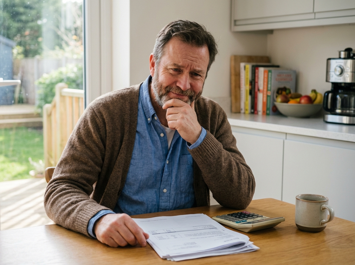 Homme d'affaires réfléchi à la maison avec documents