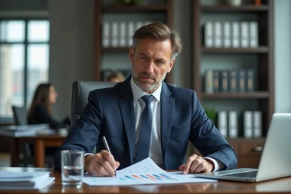 Homme d'affaires en costume dans un bureau moderne