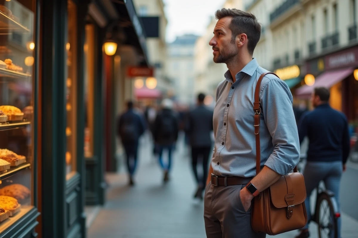Homme dans la rue parisienne près d