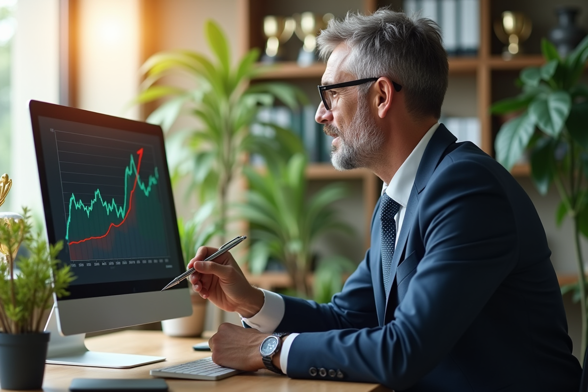 Homme d affaires analysant un graphique financier au bureau