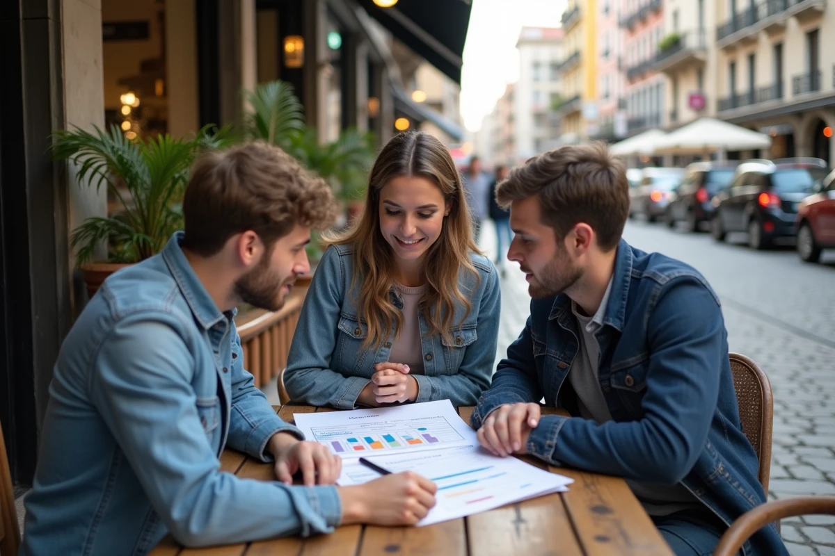 Jeunes adultes discutant économie autour d