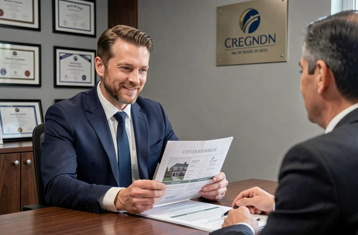 Conseiller patrimonial de KG Patrimoine en consultation avec un client dans un bureau professionnel avec diplômes encadrés