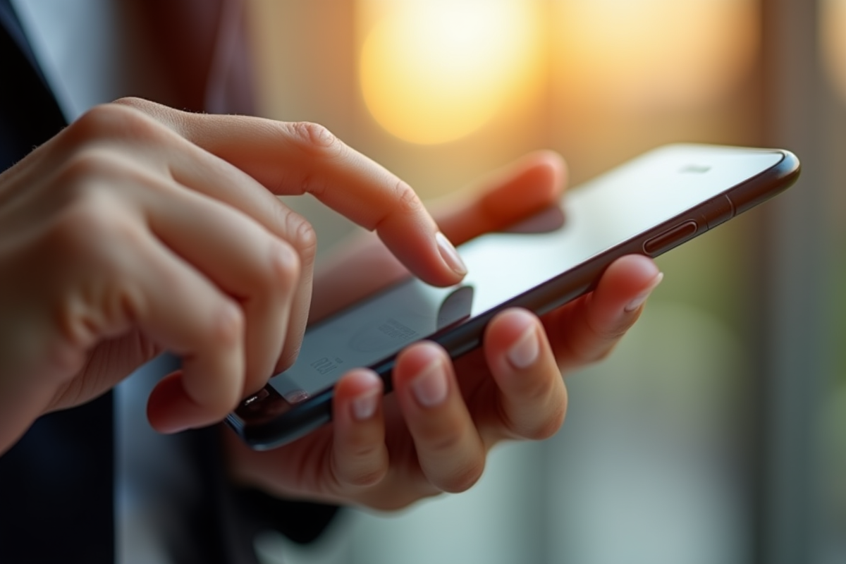 Mains tenant un smartphone avec une application bancaire numérique