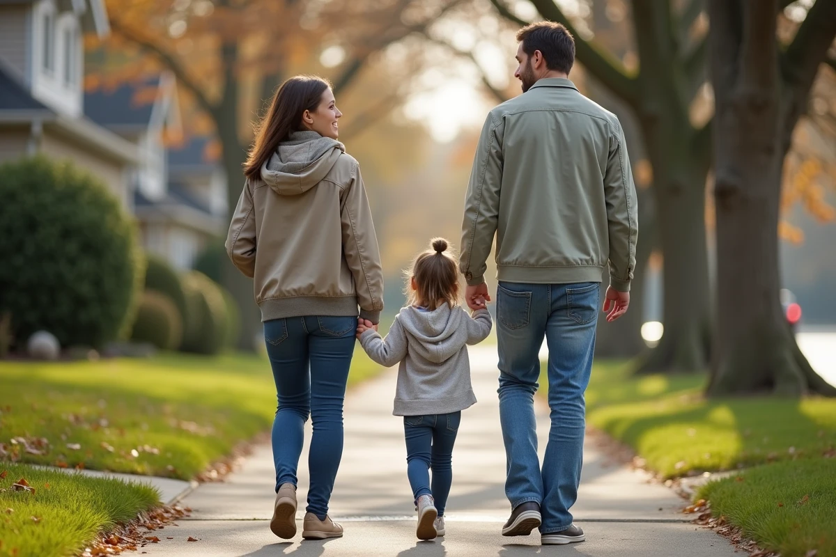 Pere et fille main dans la main dans la rue