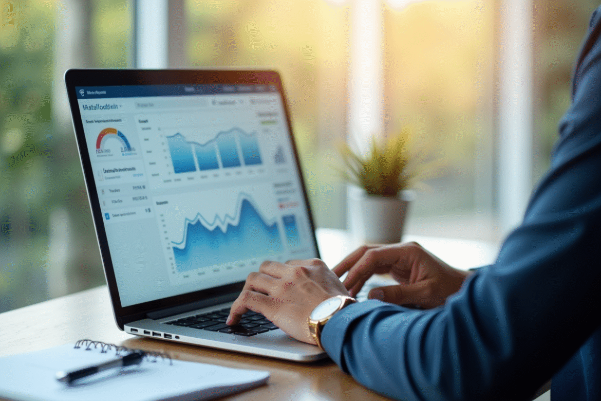 Professionnel utilisant un ordinateur portable pour la banque en ligne