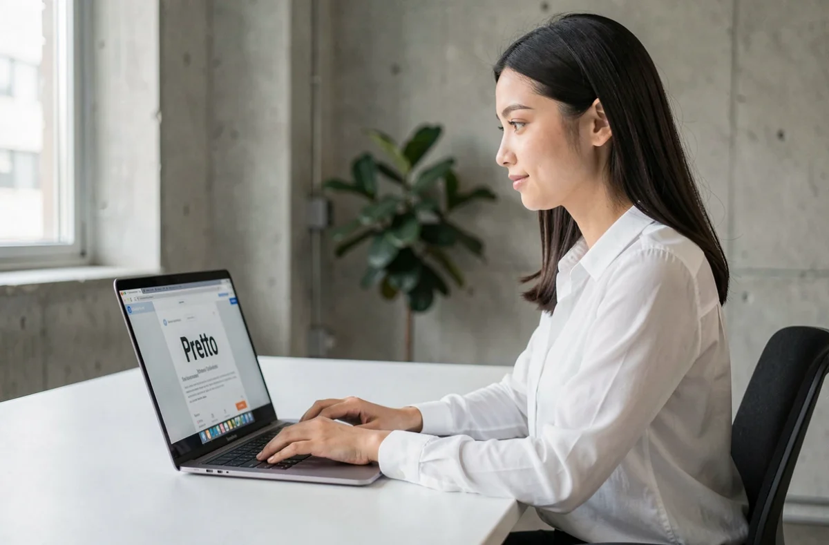 Utilisatrice accédant à la plateforme digitale Pretto pour une simulation de crédit immobilier en ligne