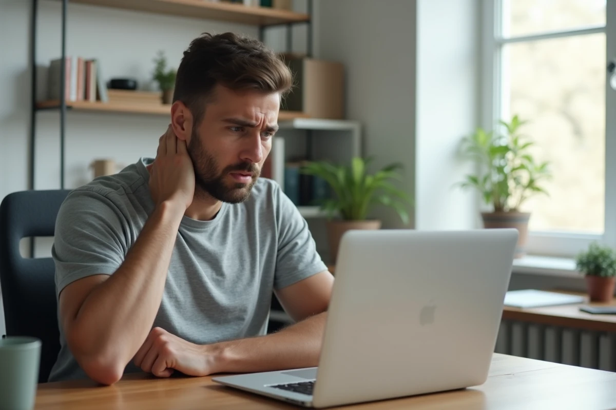 Homme frustré face à un problème de connexion internet sur son ordinateur portable à domicile