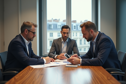 Groupe de professionnels en réunion dans un bureau parisien