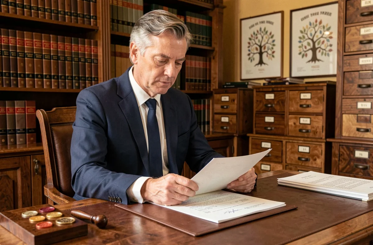 Spécialiste de la transmission patrimoniale chez Traditia, expert examinant un contrat de succession